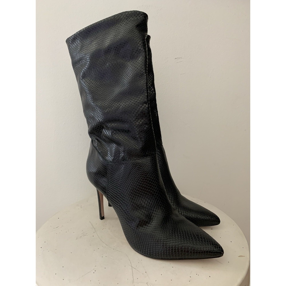 Schultz Ashlee Boots Slouchy Stiletto Snakeskin Embossed Leather Black 8.5B